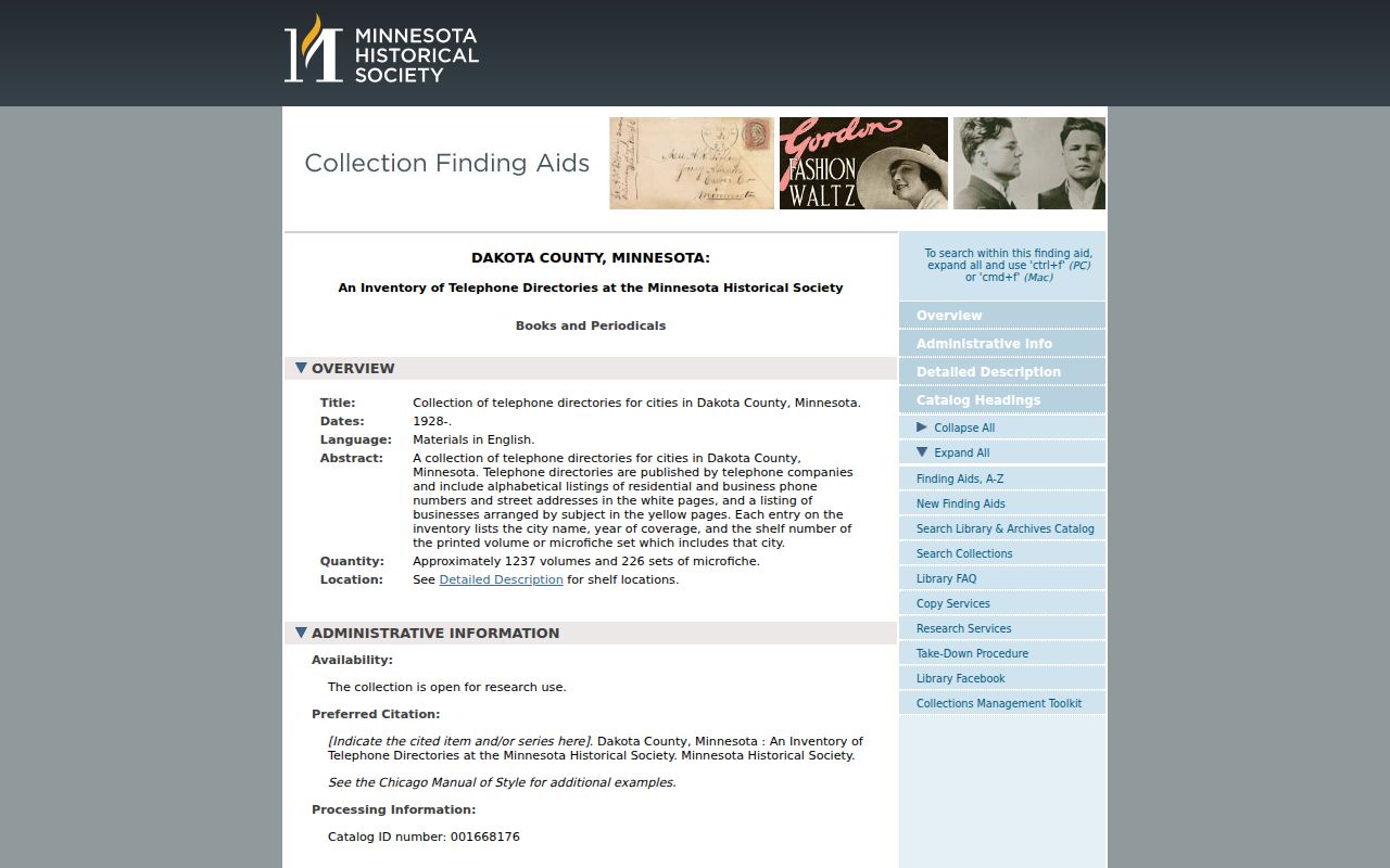 Burnsville city directory telephone-book finding aid at the Minnesota Historical Society