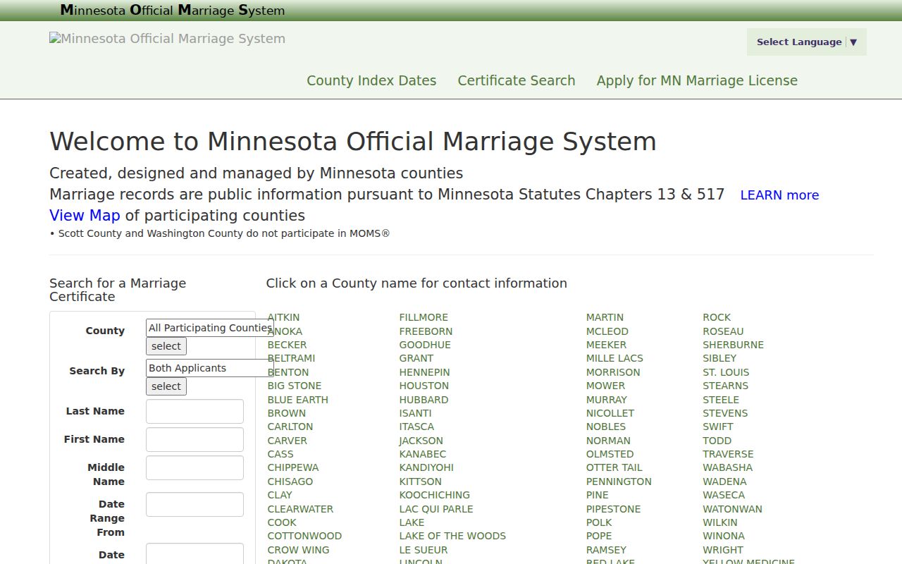 Burnsville previous residents research using the Minnesota Marriage and Divorce Index entry