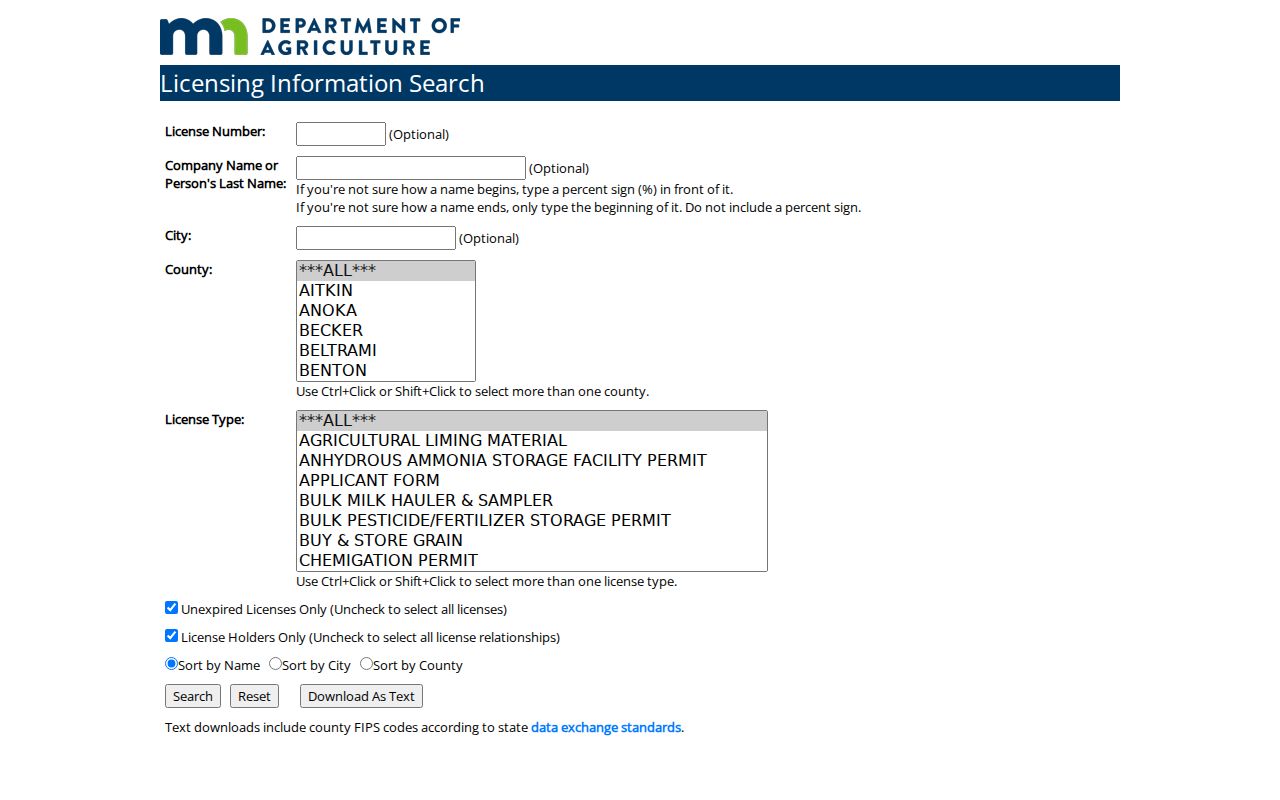 Burnsville resident lookup using the Minnesota Department of Agriculture license search