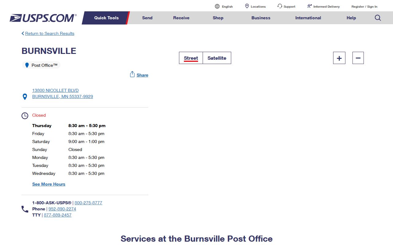 Burnsville ZIP code directory USPS post office location record