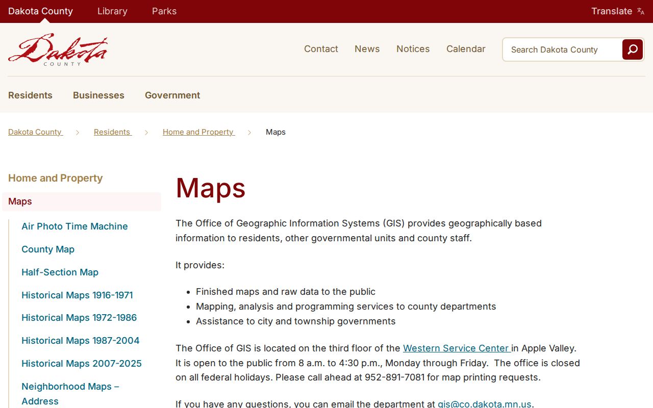 Burnsville ZIP code directory view of the Dakota County ZIP map